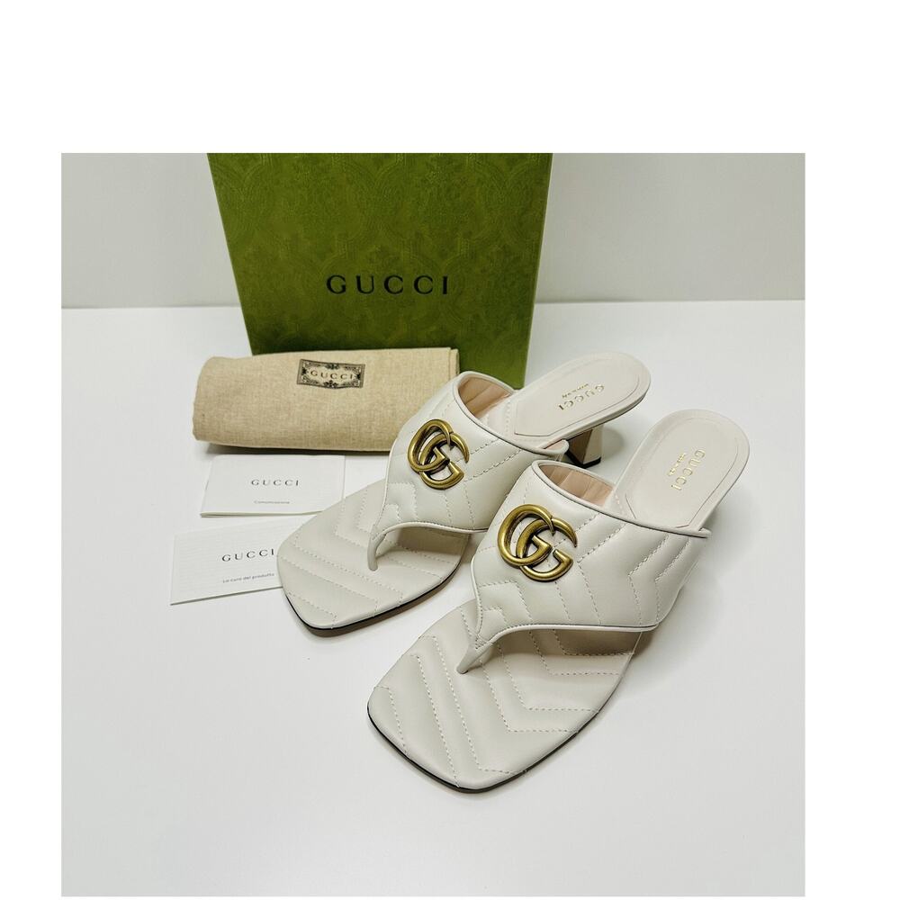 Gucci GG Marmont Chevron Matelassé Kitten Heel Thong Sandals White 40 US 10 NIB - Picture 5 of 14